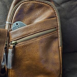 Brown leather-like unisex crossbody Bag